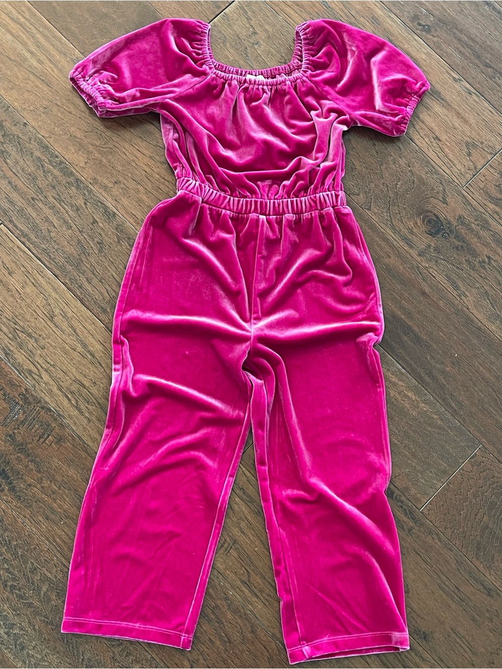 Crewcuts Fuchsia Velvet Puff Sleeve Jumpsuit